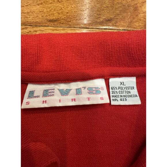Vintage 80s Levis "E" Shirt Polo Short Sleeve Ringer Red Men XL Embroidered Logo - Picture 9 of 9